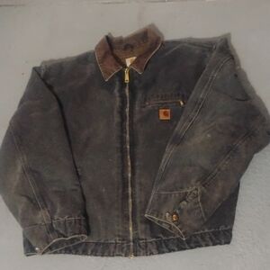 Carhartt Men's Dark Gray Jacket with Brown Collar